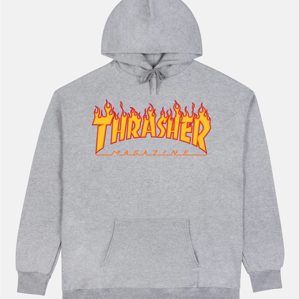 Thrasher Gray Hoodie with Flame Logo